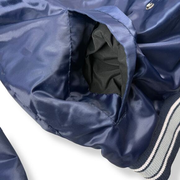 Rare STARTER NEW YORK YANKEES double sided Navy / Gray satin snap bomber jacket - Picture 14 of 16